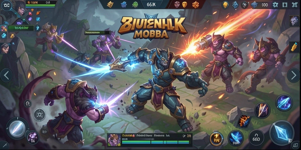 Gambaran aksi intens dalam pertarungan MOBA 66D.