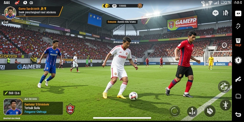 Tampilan gameplay GAMERP dengan aksi sepak bola yang seru.